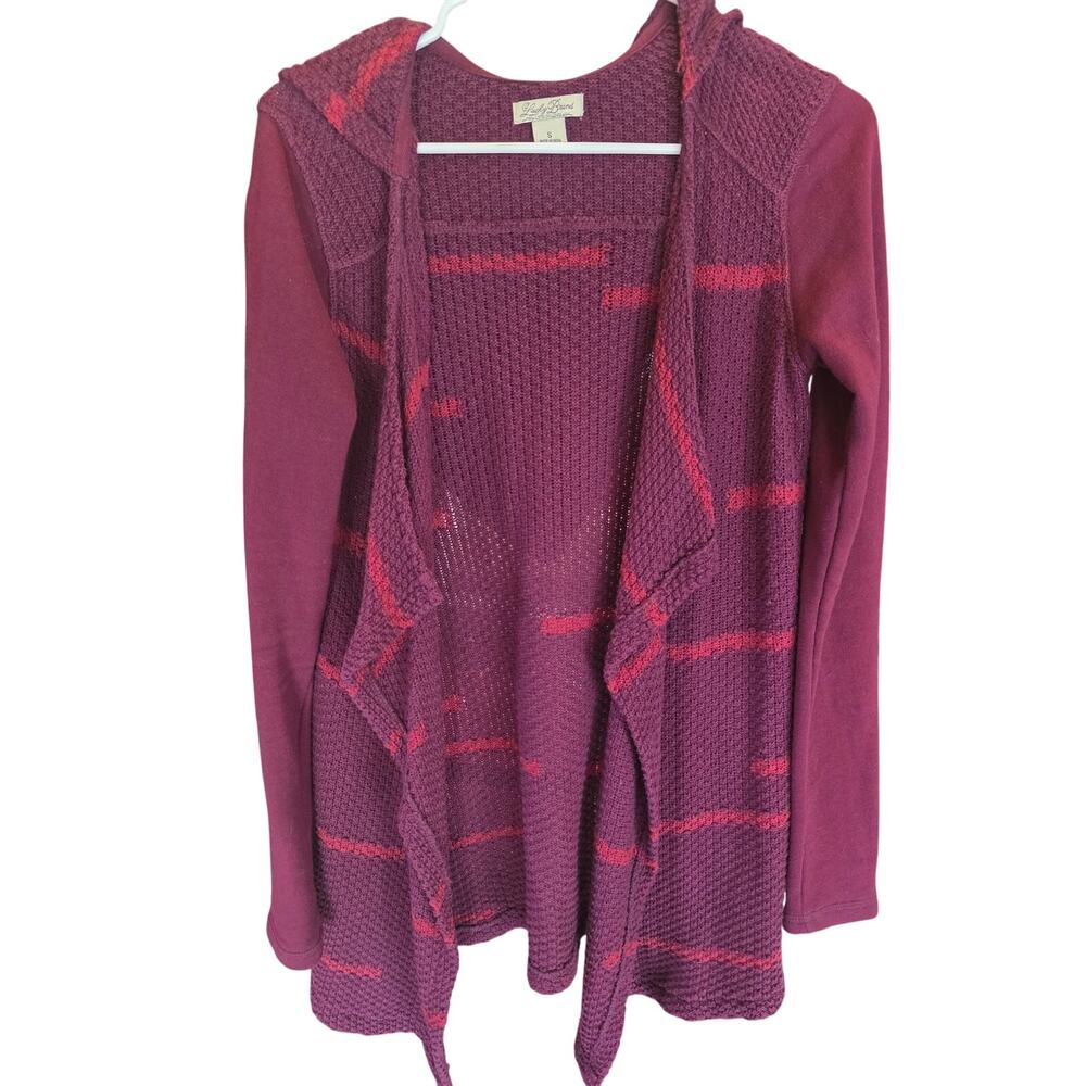 Lucky Brand Cardigan Sweater S Womens Knit Boho Hooded Lagen Look Striped‎